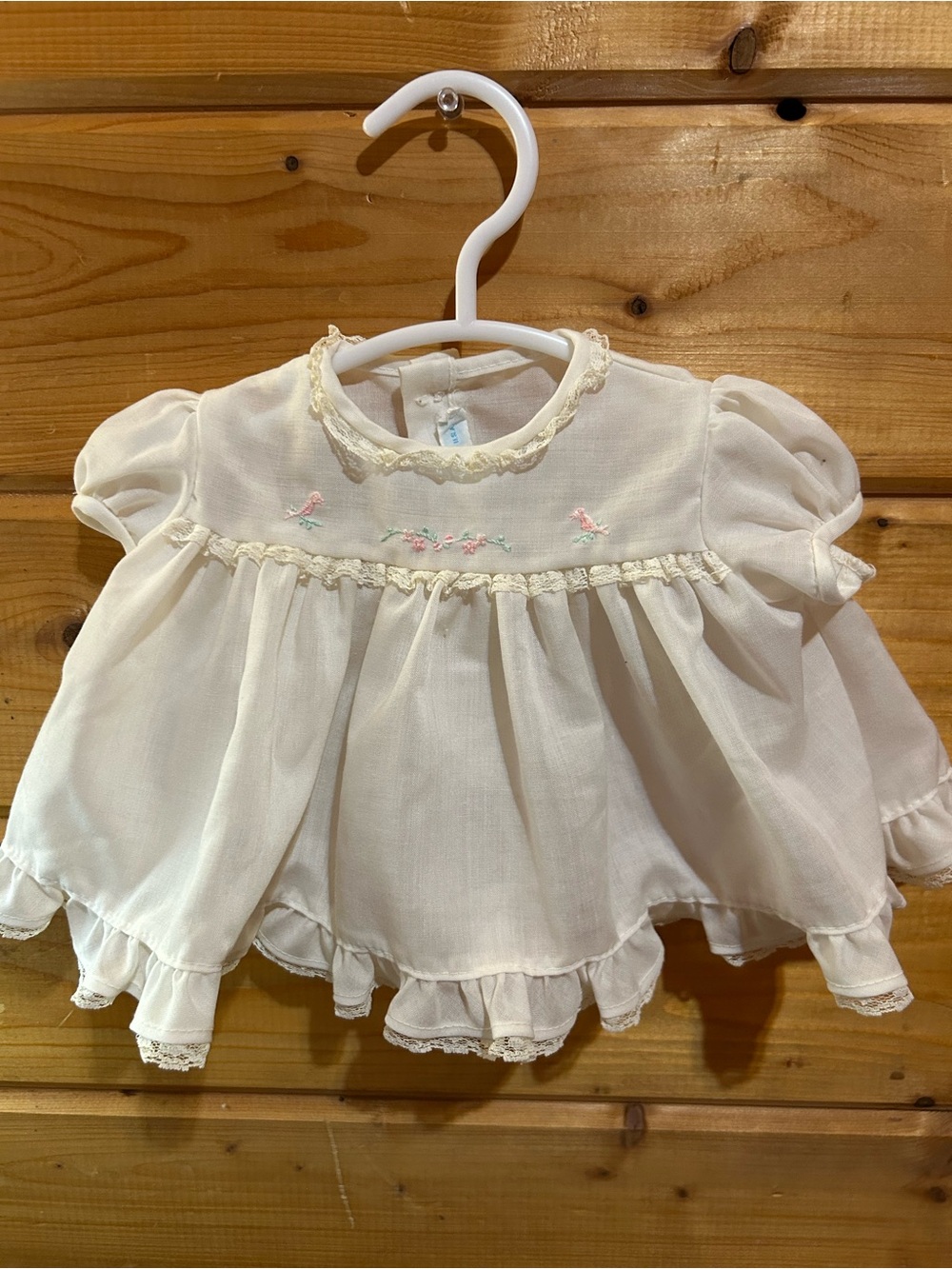Nannette Cream Chiffon Heirloom Dress with Pink Embroidered Flowers